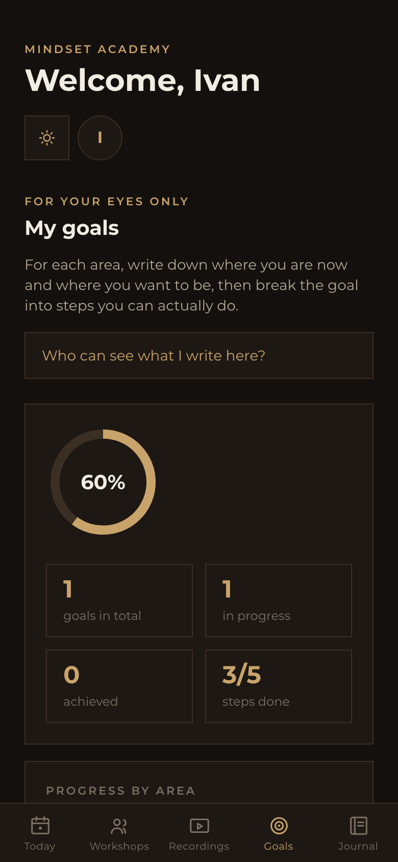 The Goals tab