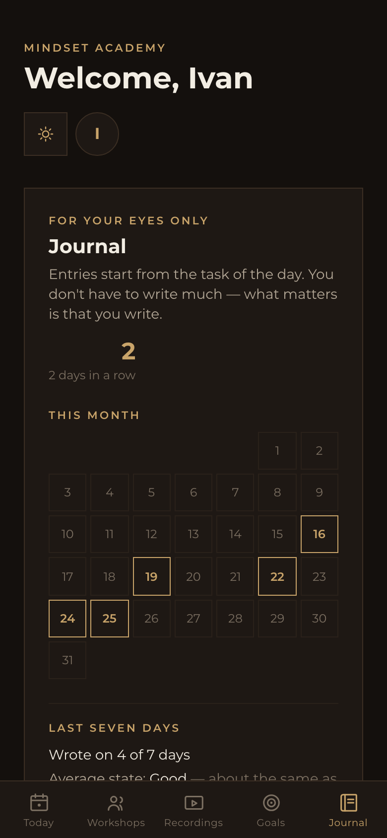 The Journal tab