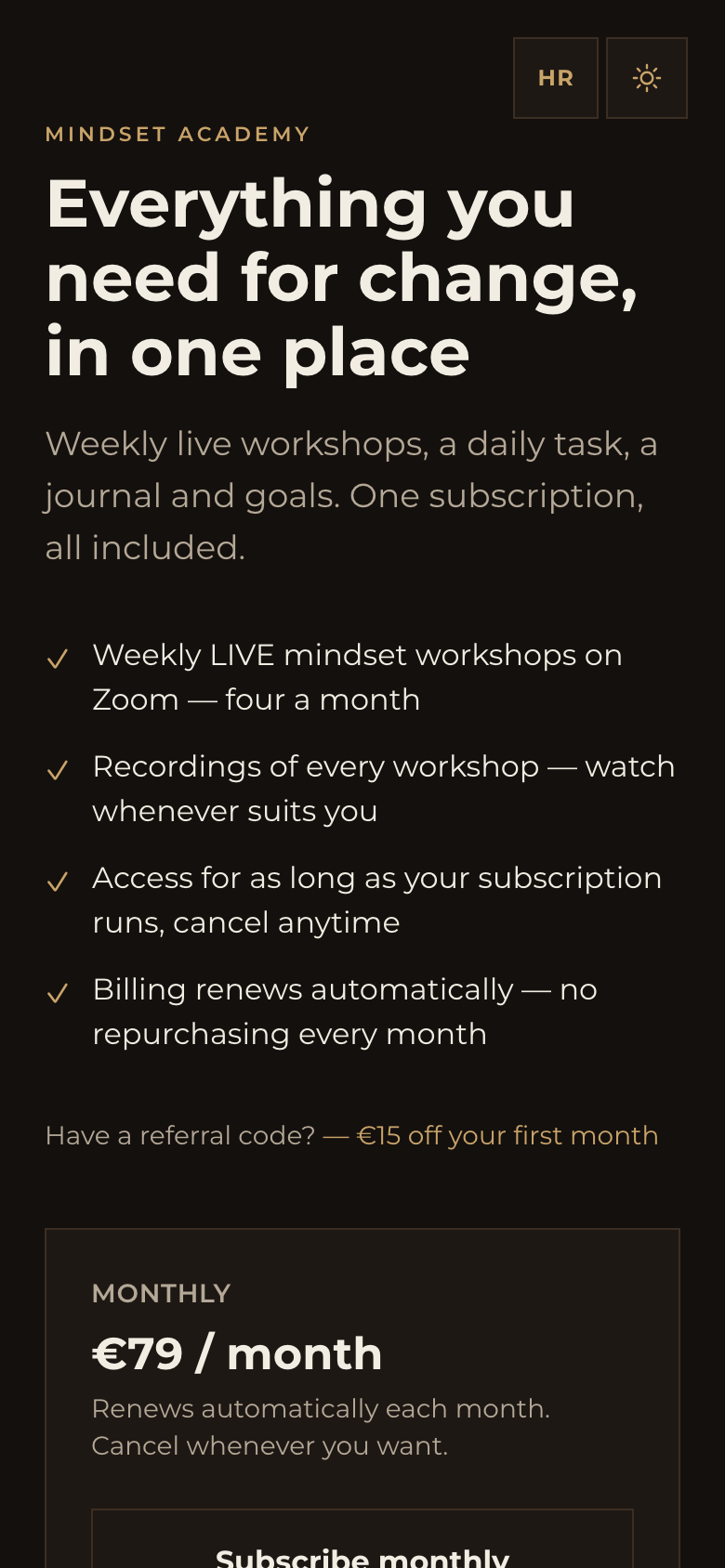 The subscription page