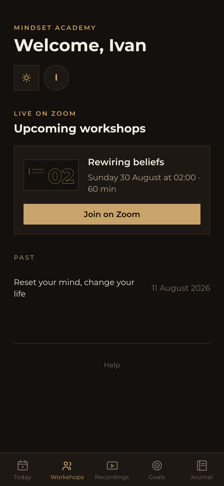 The Workshops tab
