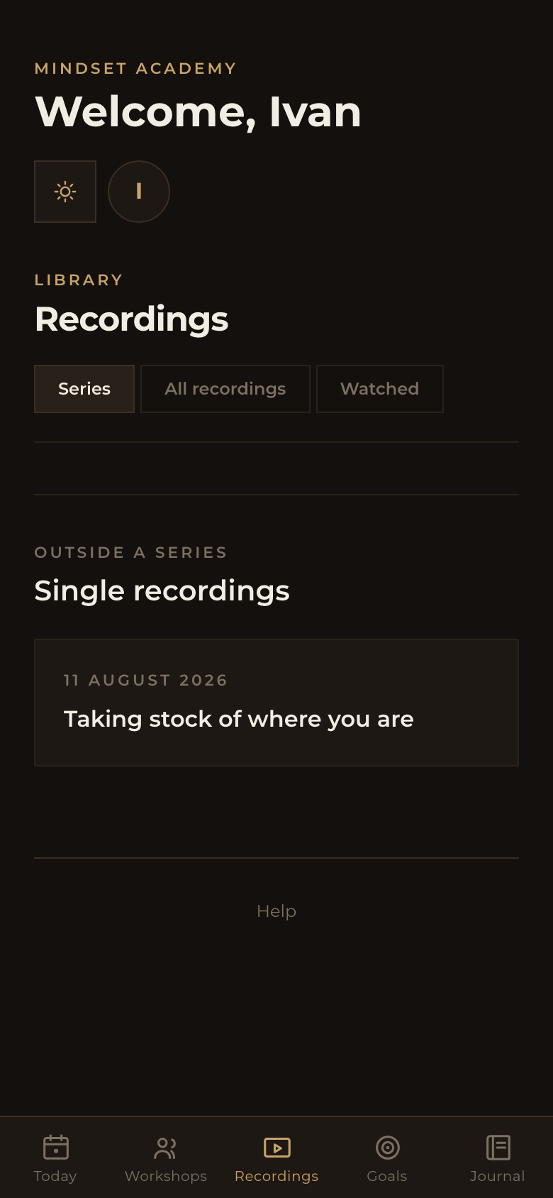 The Recordings tab